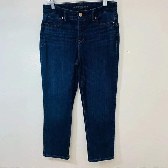 Chicos 0 Jeans Woman 4 Crop Mid Rise Blue Dark Wash Stretch Straight Classic - Picture 1 of 11